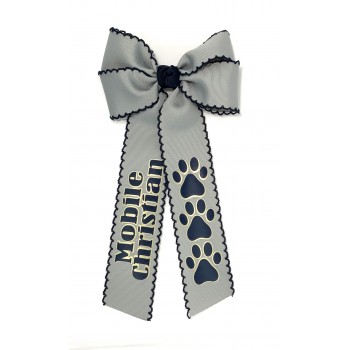 Mobile Christian (Gray) / Navy Pico Stitch Bow w/ Tails - 5 Inch